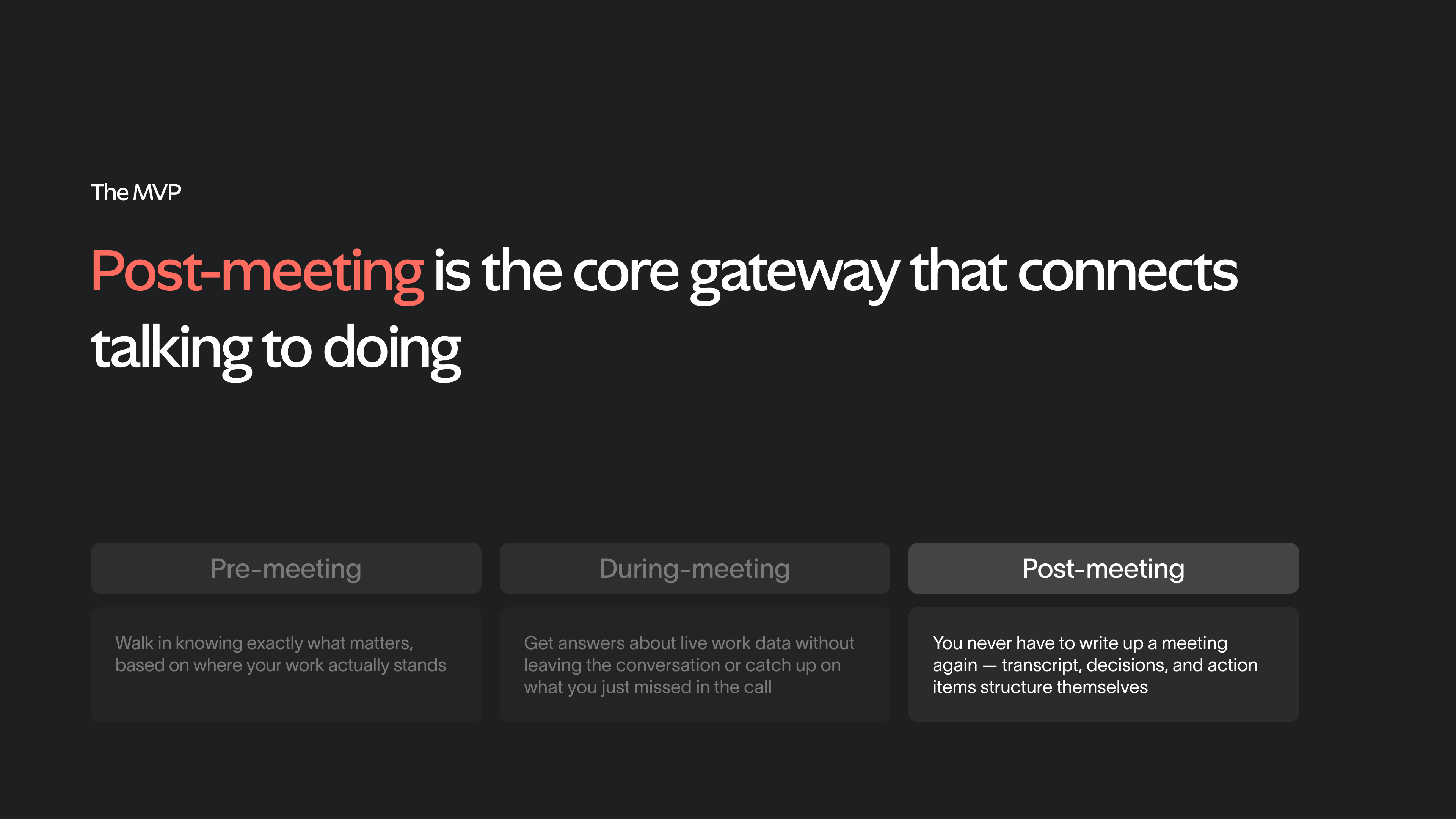 The MVP — post-meeting is the core gateway
